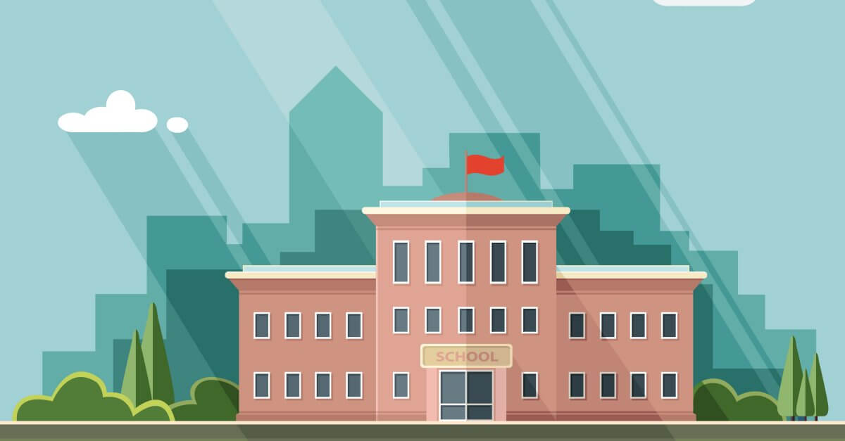 Hochschul-Datenbank Grafik einer Außenansicht eines großen Gebäudes